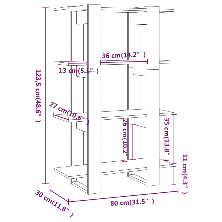 Boekenkast/Kamerscherm 80X30X23,5 Cm Eikenkleurig Grijs sonoma