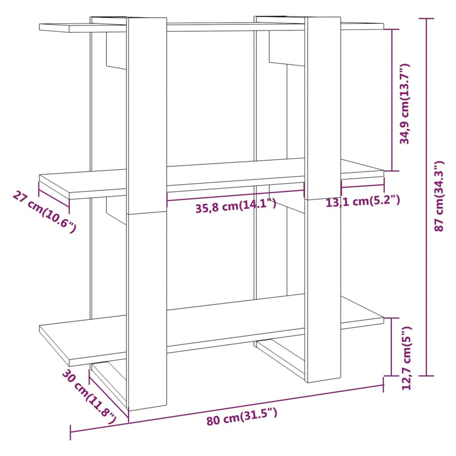 Boekenkast/Kamerscherm 80X30X87 Cm Eikenkleurig Grijs sonoma