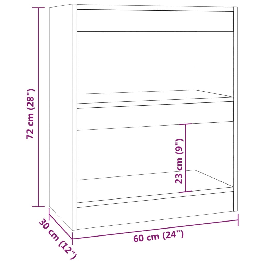 Boekenkast/Kamerscherm 60X30X72 Cm Eikenkleurig Grijs sonoma