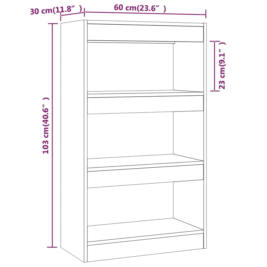 Boekenkast/Kamerscherm 60X30X03 Cm Spaanplaat Sonoma Grijs