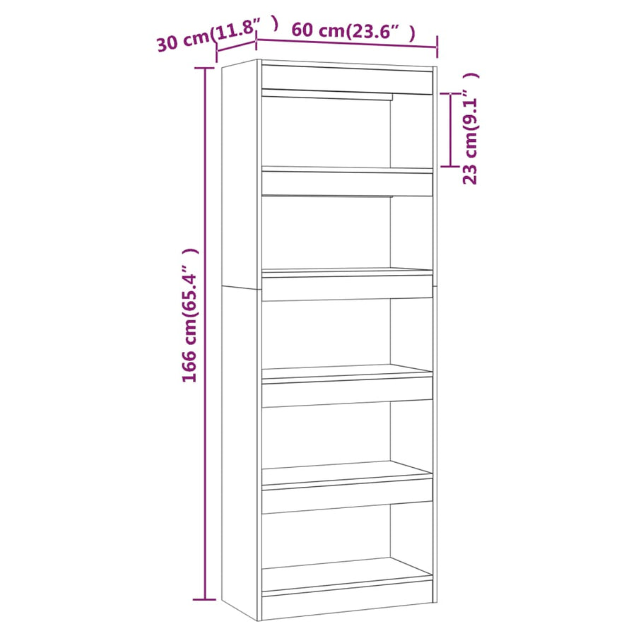 Boekenkast/Kamerscherm 60X30X166 Cm Spaanplaat Gerookt eiken
