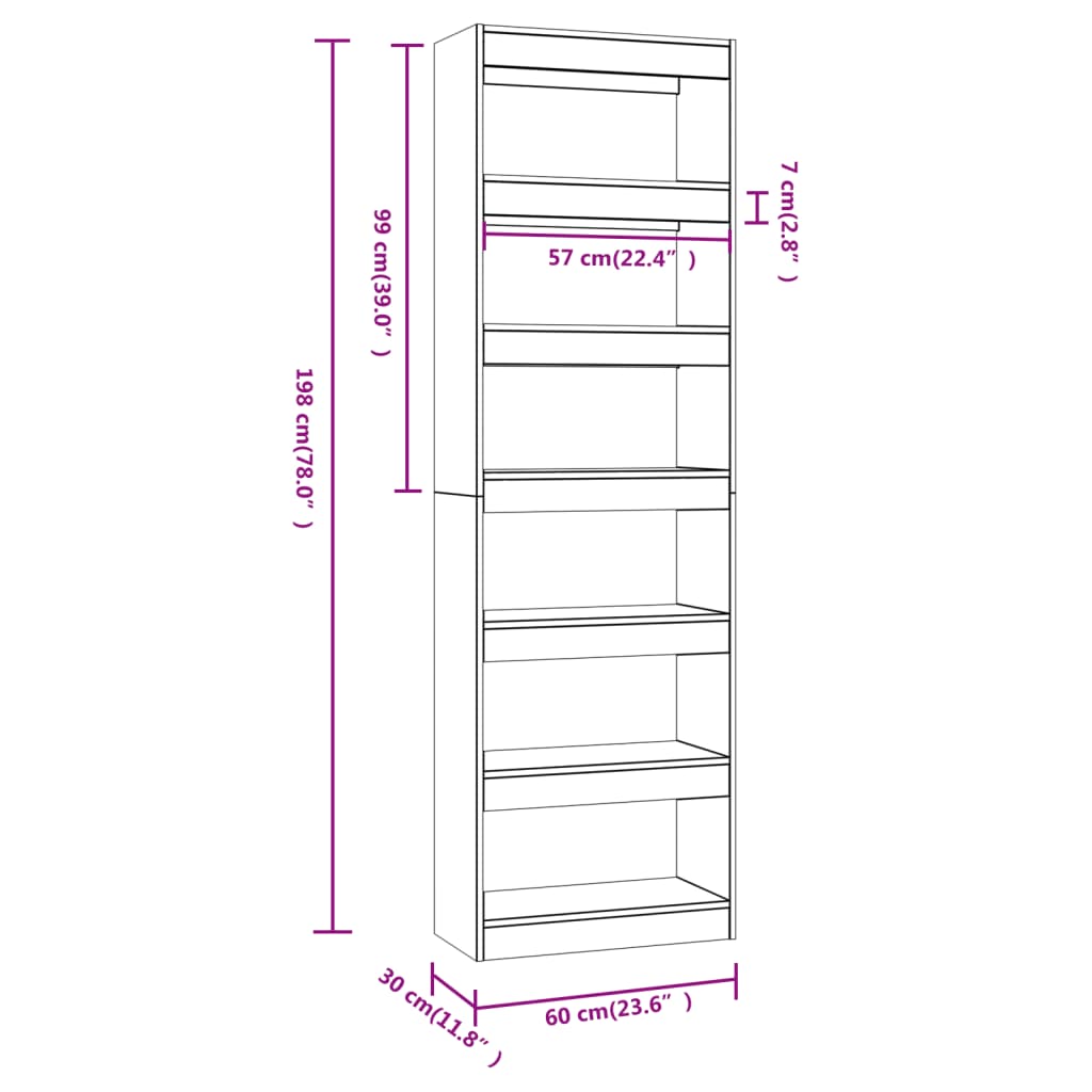 Boekenkast/Kamerscherm 60X30X98 Cm Eikenkleurig Grijs sonoma