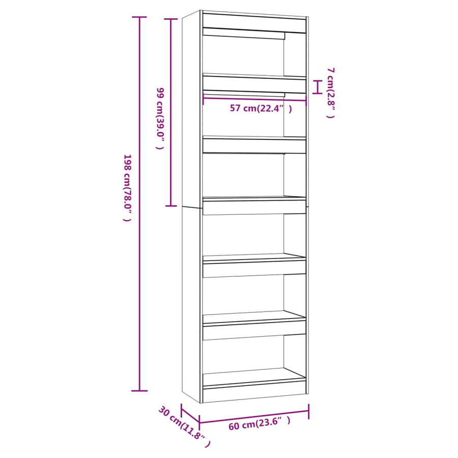 Boekenkast/Kamerscherm 60X30X98 Cm Eikenkleurig Grijs sonoma