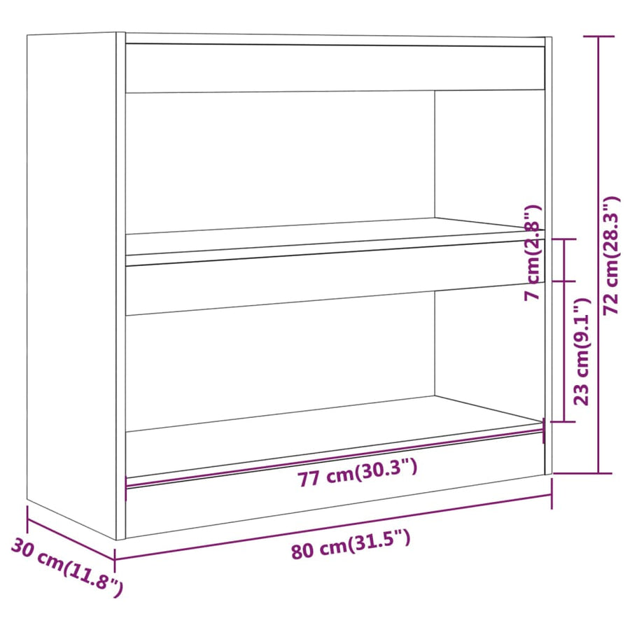 Boekenkast/Kamerscherm 80X30X72 Cm Eikenkleurig Grijs sonoma