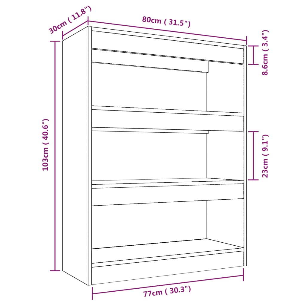 Boekenkast/Kamerscherm 80X30X03 Cm Bewerkt Hout Sonoma Eiken Gerookt eiken