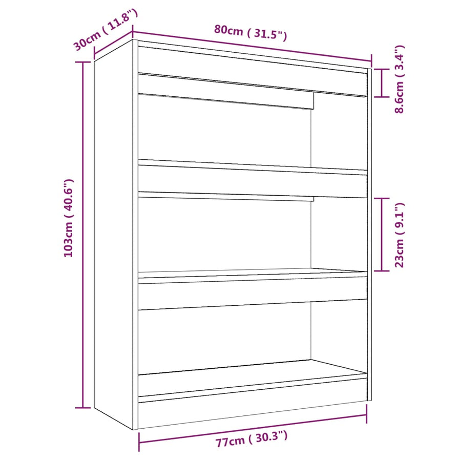 Boekenkast/Kamerscherm 80X30X03 Cm Bewerkt Hout Sonoma Eiken Gerookt eiken