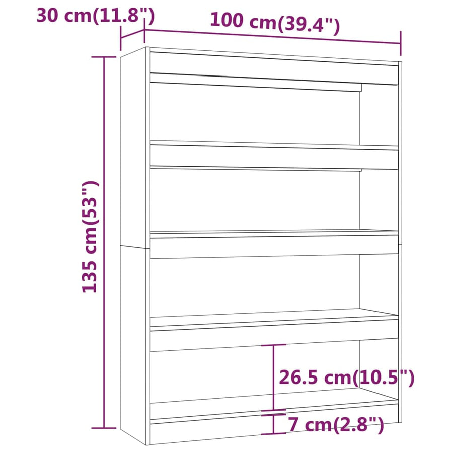 Boekenkast/Kamerscherm 00X30X35 Cm Eikenkleurig Grijs sonoma