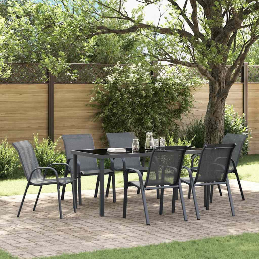 Tuinstoelen stapelbaar 6 st textileen stof grijs