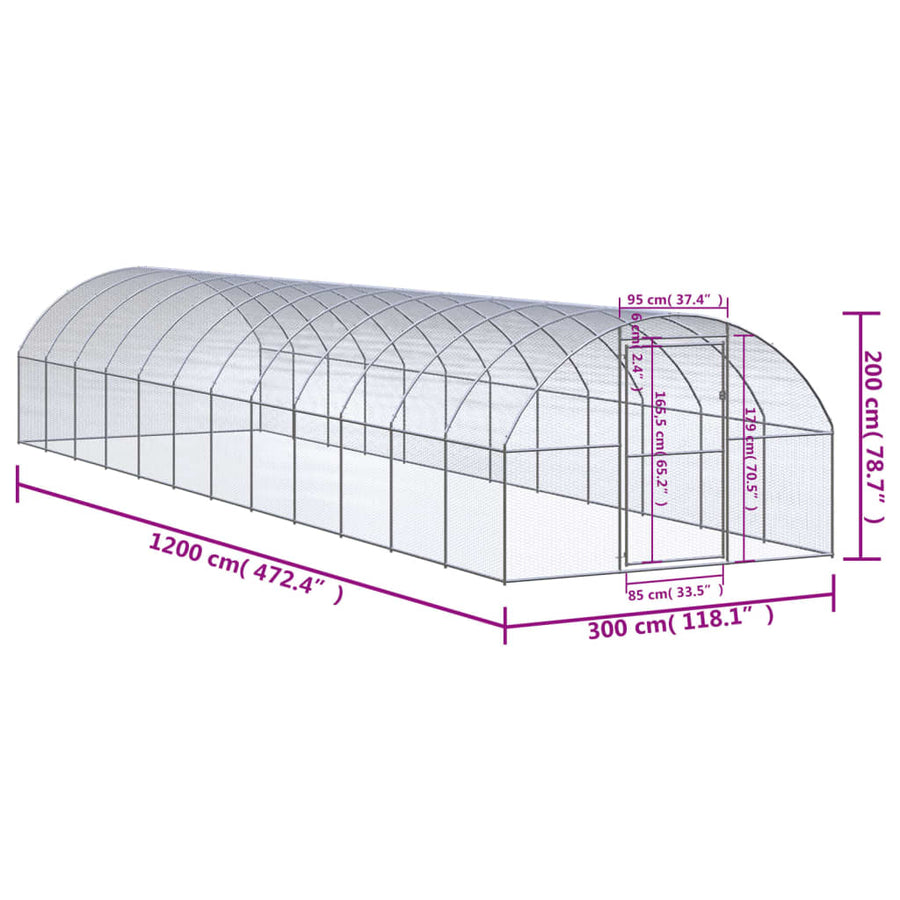 Kippenren 3x12x2 m gegalvaniseerd staal 3 x 12 x 2 m