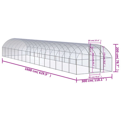 Kippenren 3x16x2 m gegalvaniseerd staal 3 x 16 x 2 m