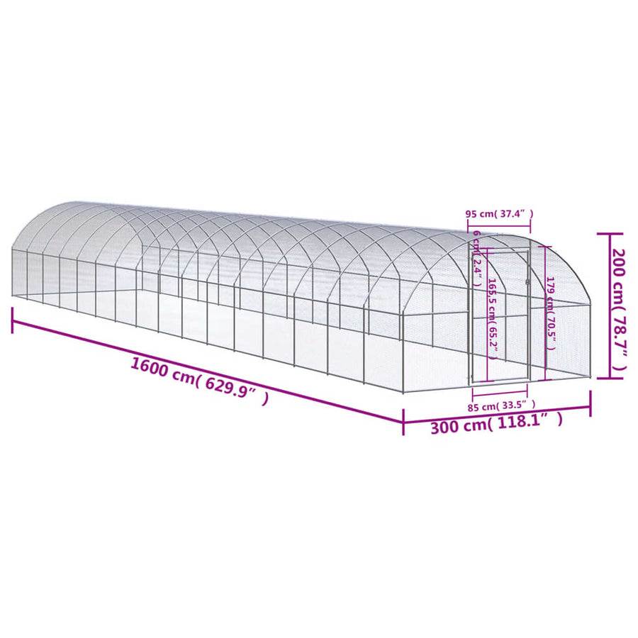 Kippenren 3x16x2 m gegalvaniseerd staal 3 x 16 x 2 m