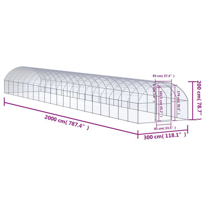 Kippenren 3x20x2 m gegalvaniseerd staal 3 x 20 x 2 m