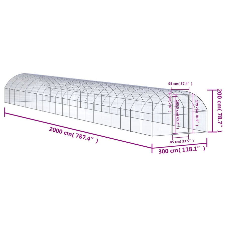 Kippenren 3x20x2 m gegalvaniseerd staal 3 x 20 x 2 m