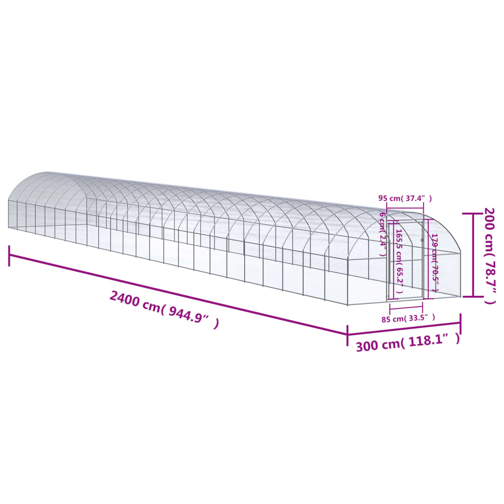 Kippenren 3x24x2 m gegalvaniseerd staal 3 x 24 x 2 m Zonder luifel