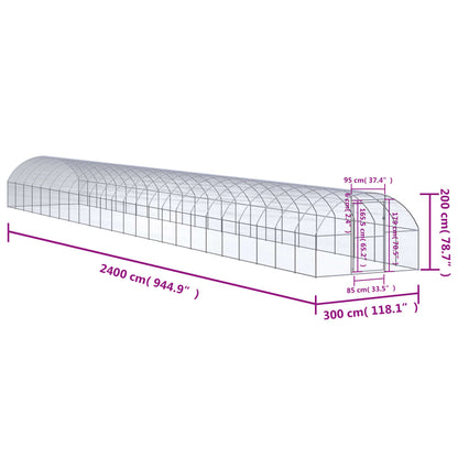 Kippenren 3x24x2 m gegalvaniseerd staal 3 x 24 x 2 m Zonder luifel