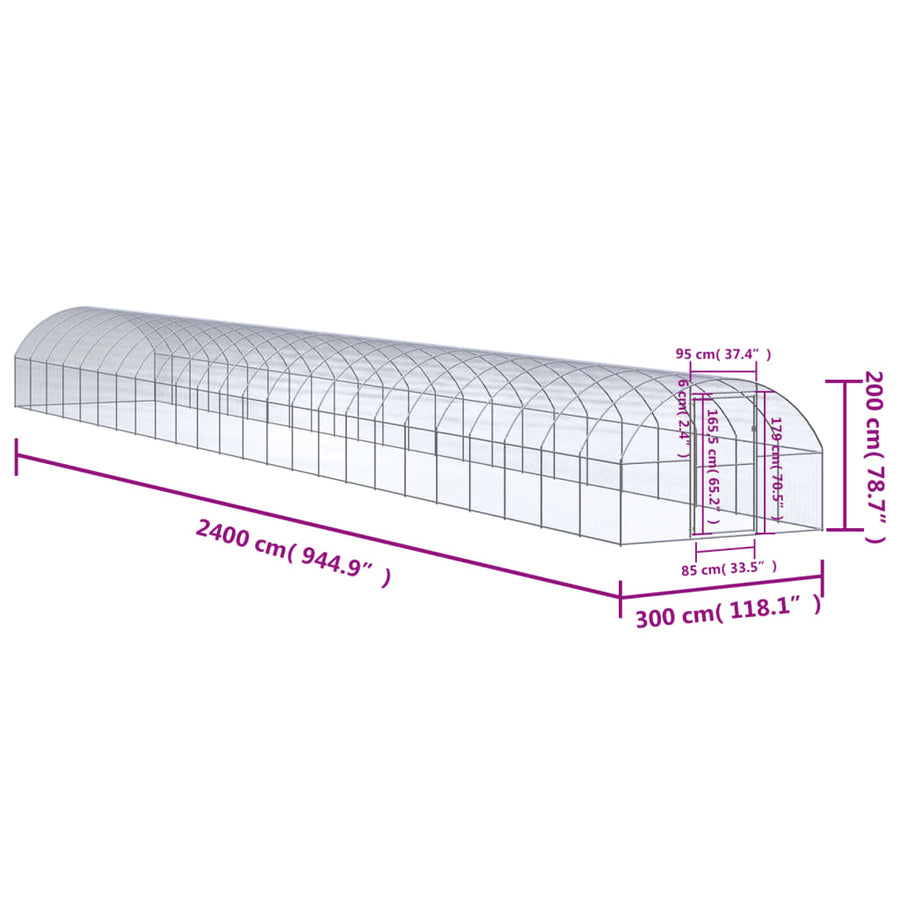 Kippenren 3x24x2 m gegalvaniseerd staal 3 x 24 x 2 m Zonder luifel