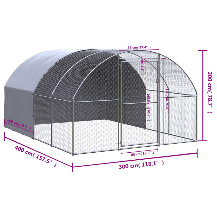 Kippenren 3x4x2 m gegalvaniseerd staal 3 x 4 x 2 m Met luifel