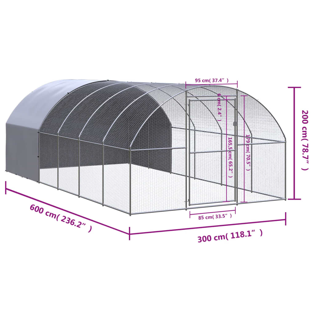 Kippenren 3x6x2 m gegalvaniseerd staal 3 x 6 x 2 m