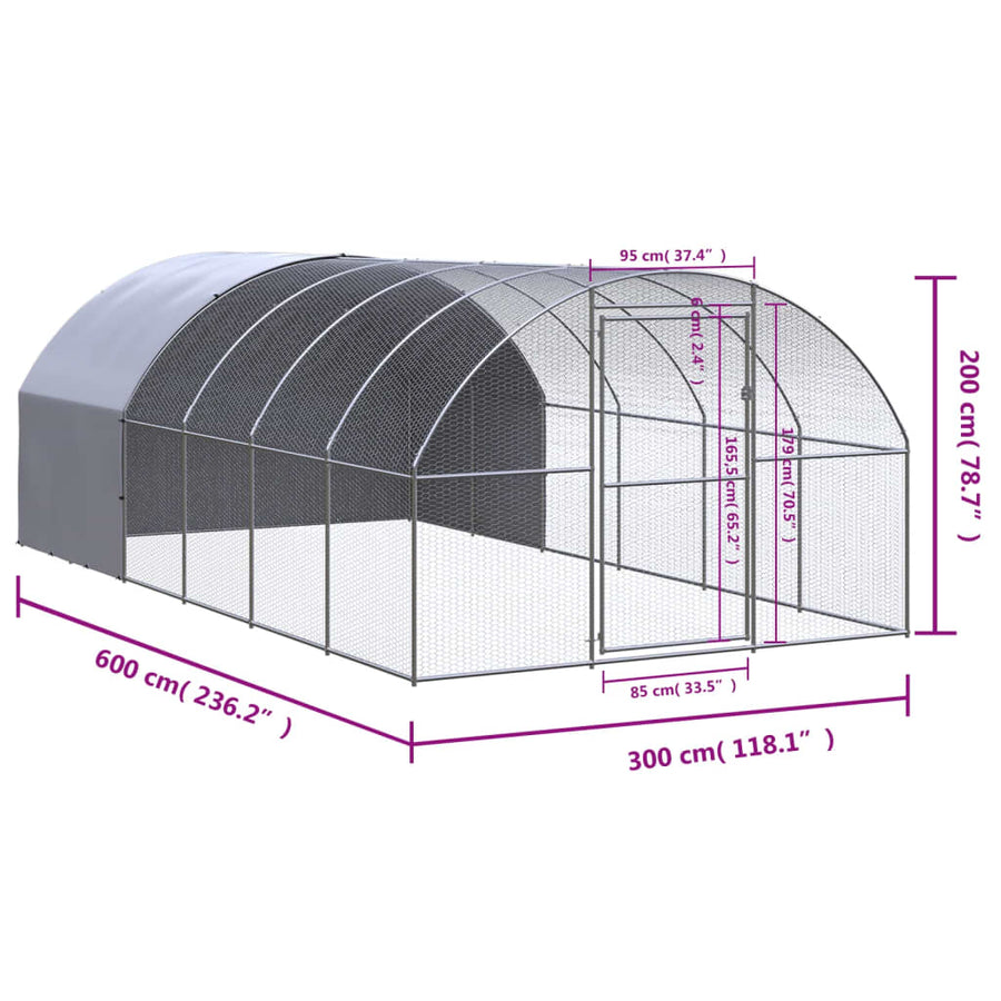 Kippenren 3x6x2 m gegalvaniseerd staal 3 x 6 x 2 m