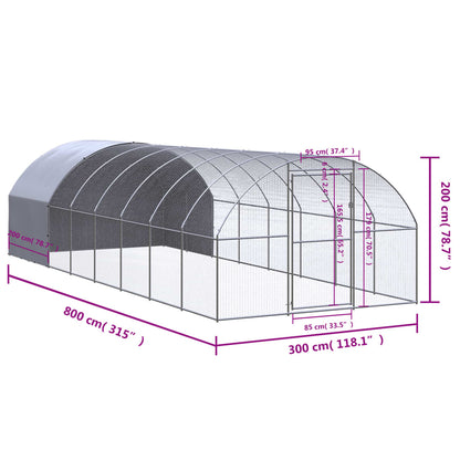 Kippenren 3x8x2 m gegalvaniseerd staal 3 x 8 x 2 m