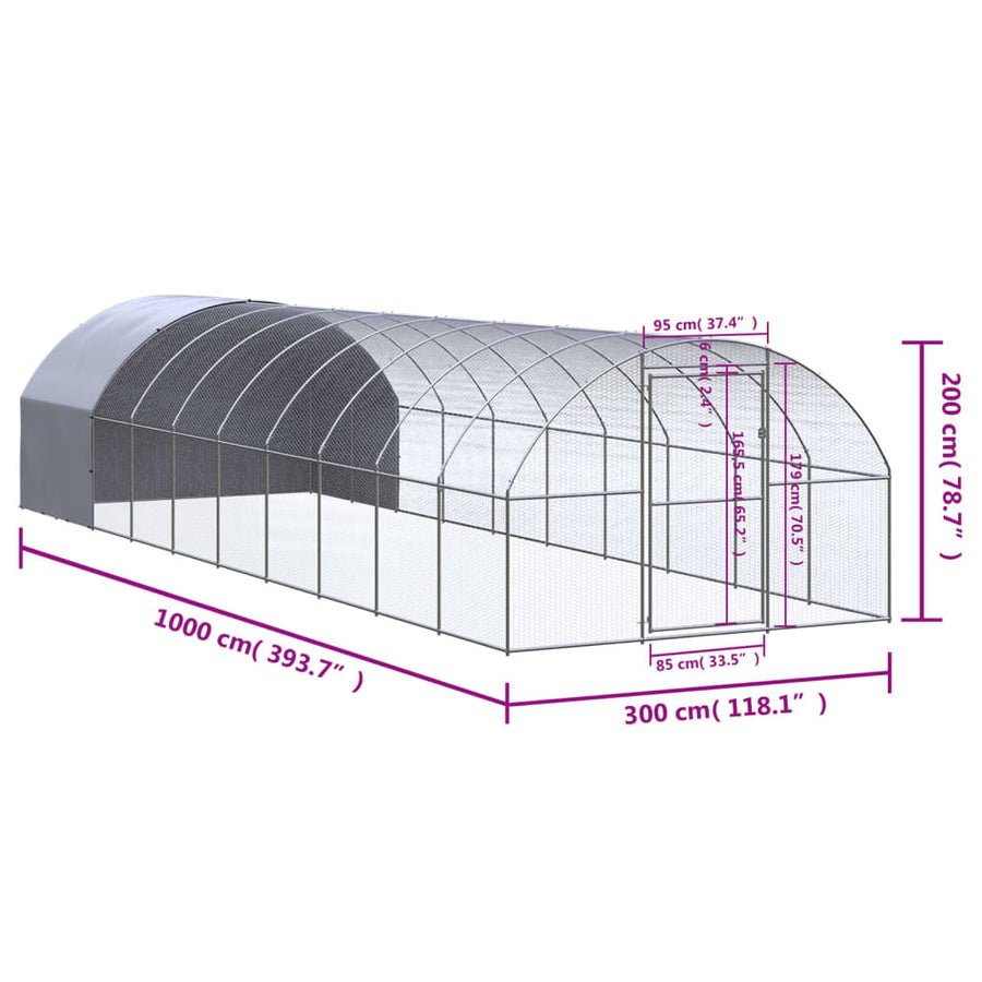 Kippenren 3x10x2 m gegalvaniseerd staal 3 x 10 x 2 m