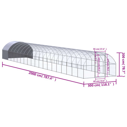 Kippenren 3x20x2 m gegalvaniseerd staal 3 x 20 x 2 m