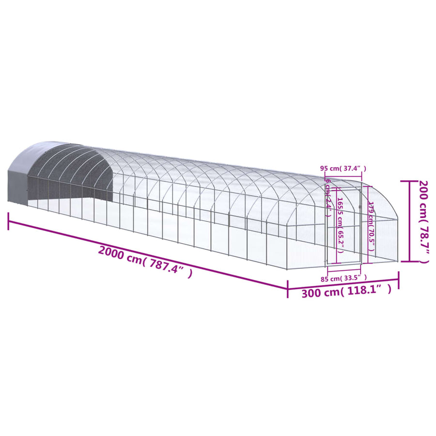 Kippenren 3x20x2 m gegalvaniseerd staal 3 x 20 x 2 m