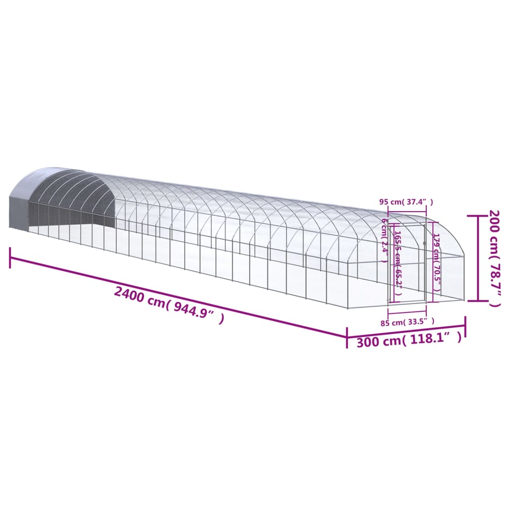 Kippenren 3x24x2 m gegalvaniseerd staal 3 x 24 x 2 m