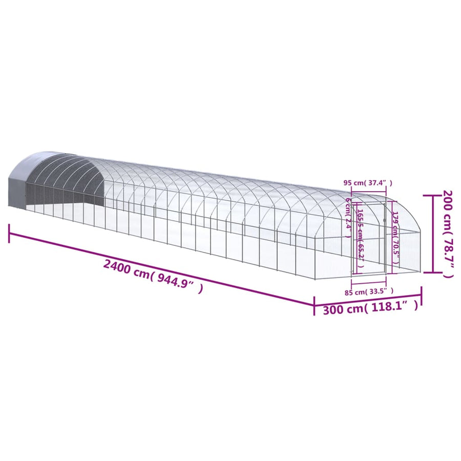 Kippenren 3x24x2 m gegalvaniseerd staal 3 x 24 x 2 m