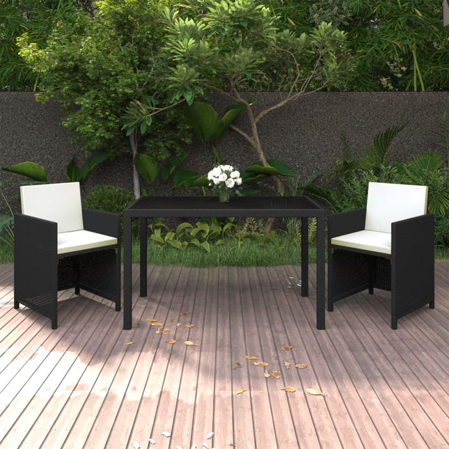 3-Delige Tuinset Met Kussens Poly Rattan Zwart Zwart en wit 2x Fauteuil + Tafel