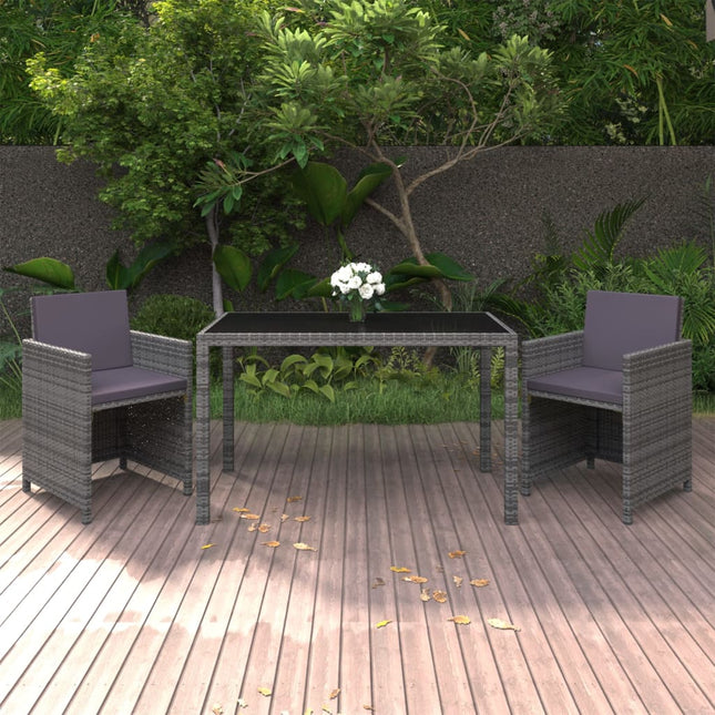 3-Delige Tuinset Met Kussens Poly Rattan Grijs 2x Fauteuil + Tafel