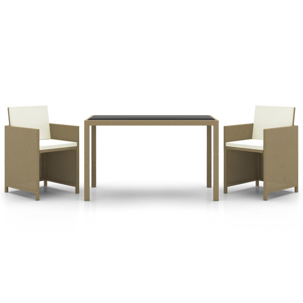 3-Delige Tuinset Met Kussens Poly Rattan 1 Beige