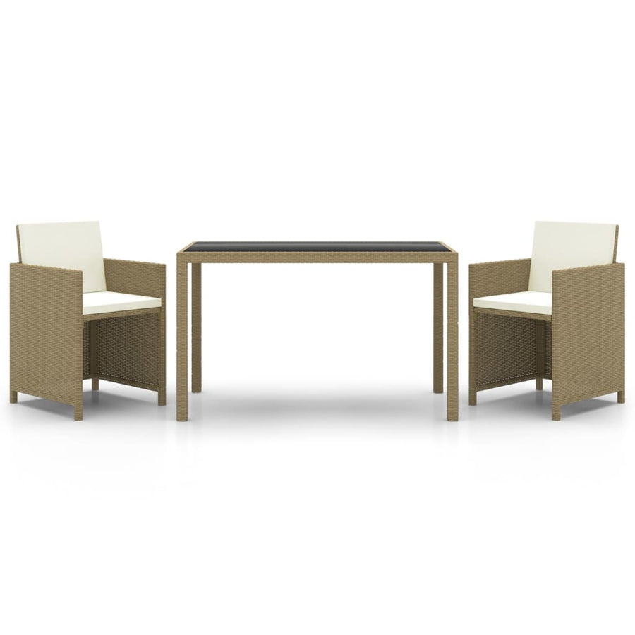 3-Delige Tuinset Met Kussens Poly Rattan 1 Beige