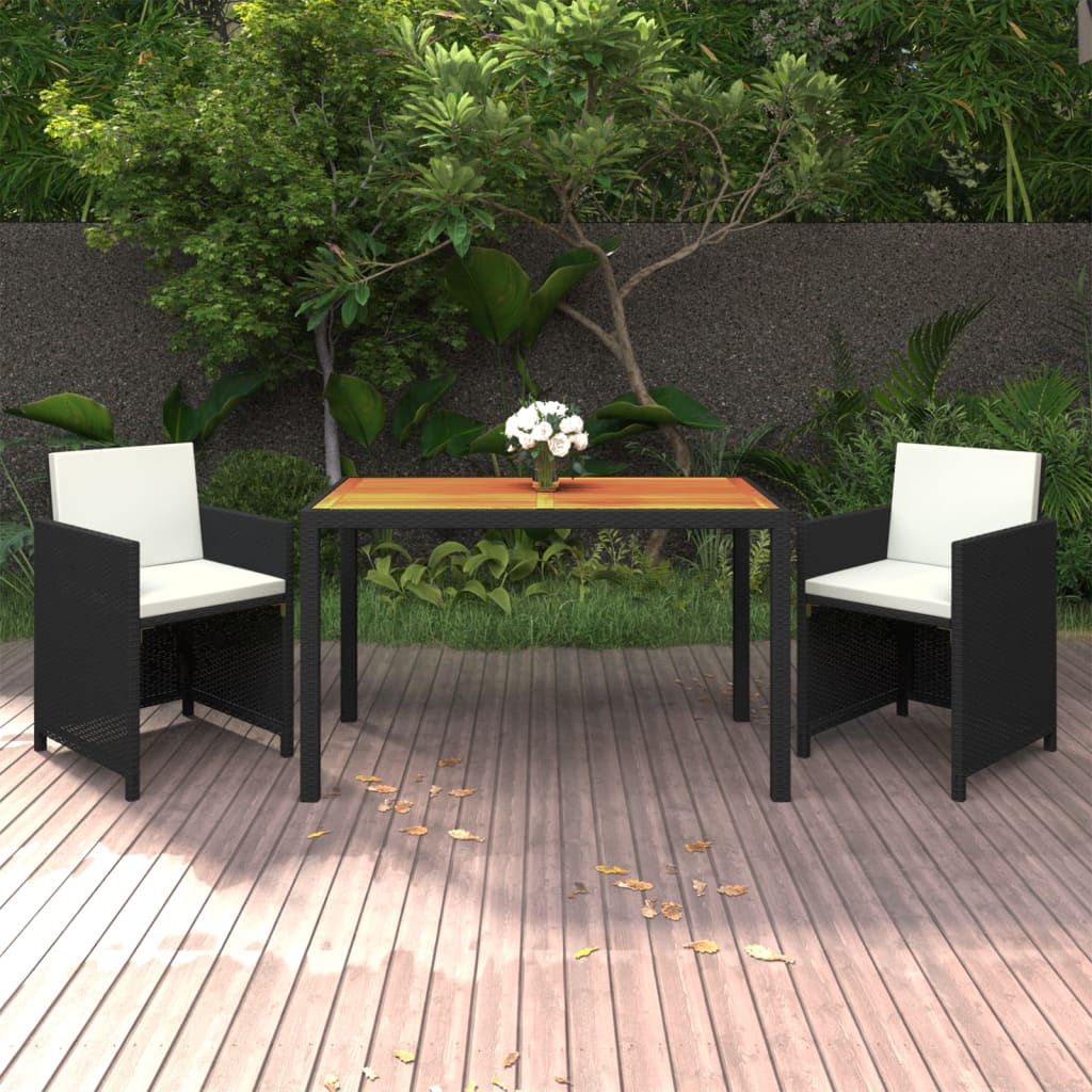 3-delige Tuinset met kussens poly rattan zwart