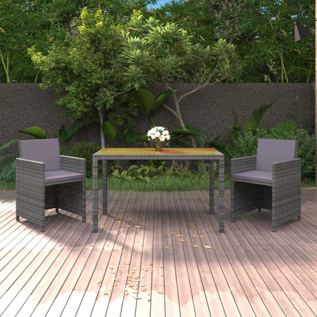 3-Delige Tuinset Met Kussens Poly Rattan Grijs Grijs en bruin 2x Fauteuil + Tafel