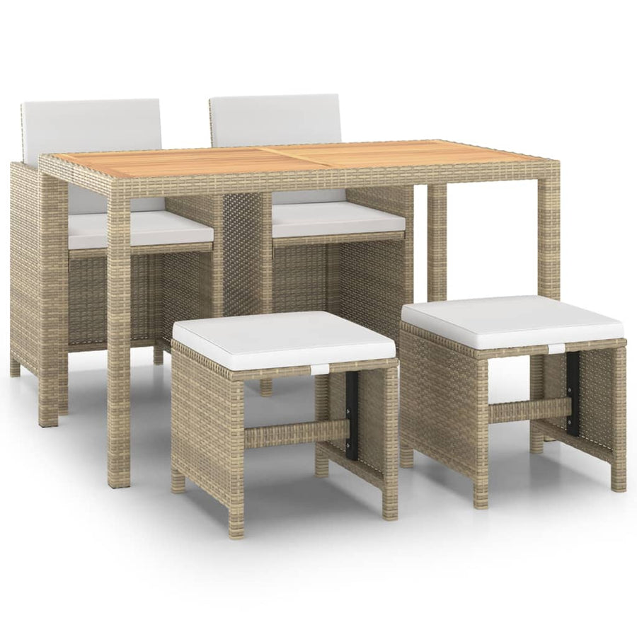 5-Delige Tuinset Met Kussens Poly Rattan Beige Beige en bruin