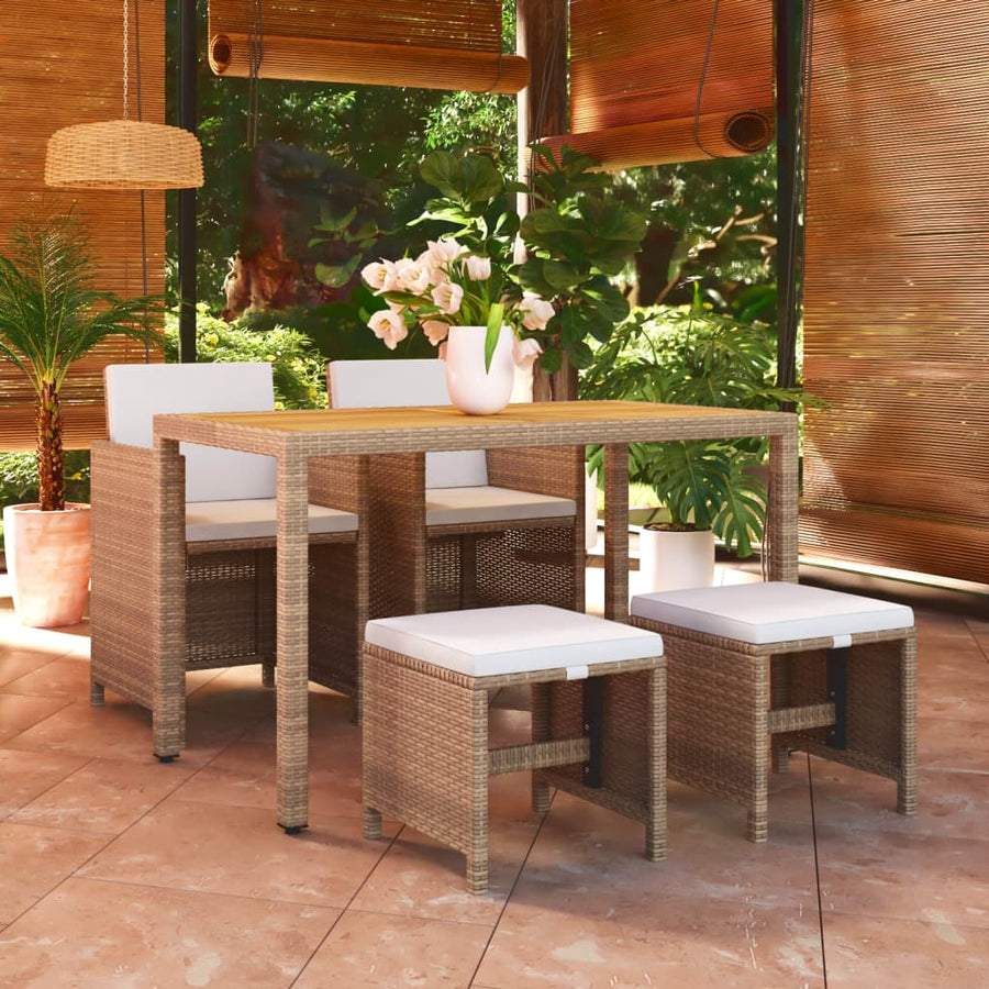 5-Delige Tuinset Met Kussens Poly Rattan Beige Beige en bruin