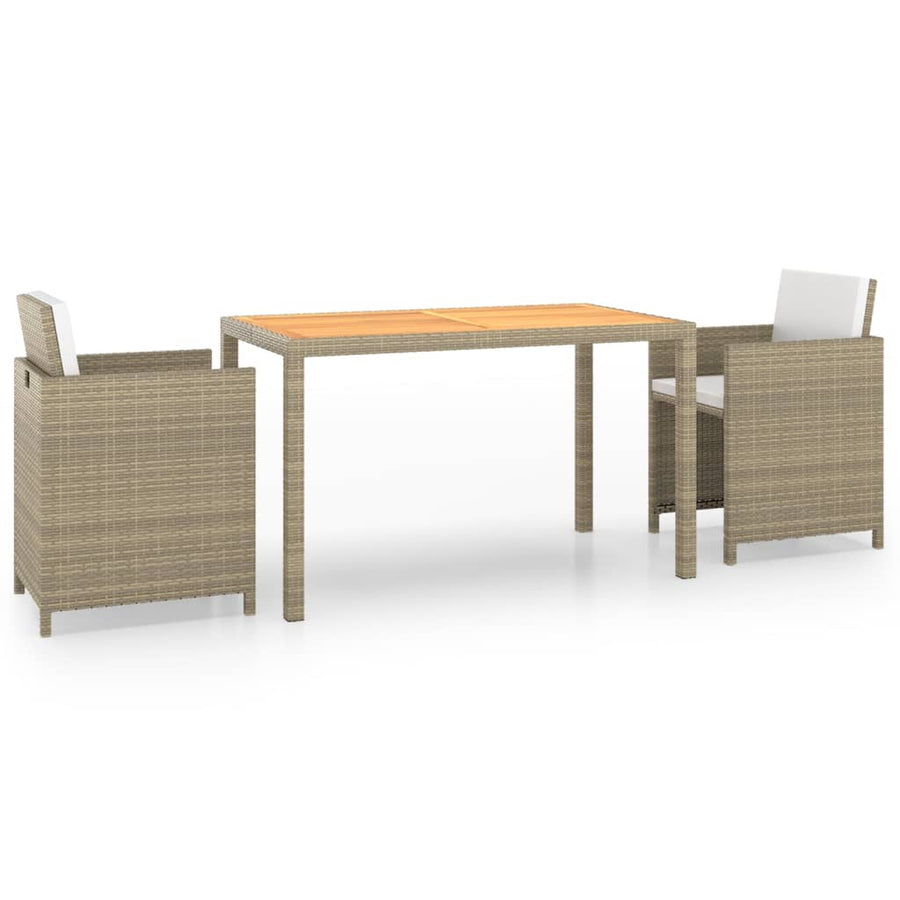 3-Delige Tuinset Met Kussens Poly Rattan Beige Beige en bruin
