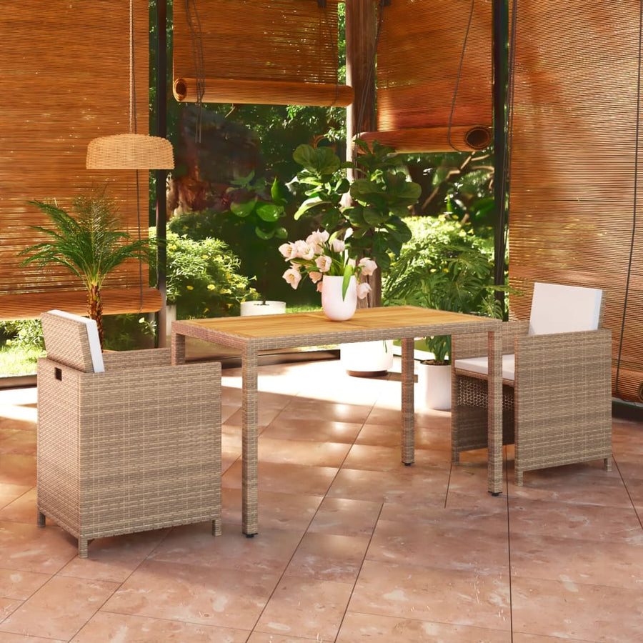 3-Delige Tuinset Met Kussens Poly Rattan Beige Beige en bruin