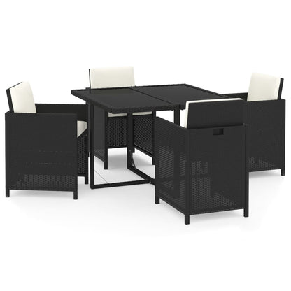 5-Delige Tuinset Met Kussens Poly Rattan Zwart En Wit 109 cm tafellengte 4x Fauteuil + Tafel