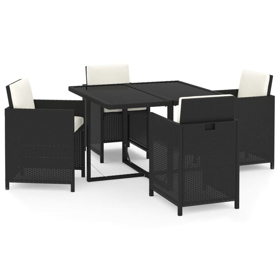 5-Delige Tuinset Met Kussens Poly Rattan Zwart En Wit 109 cm tafellengte 4x Fauteuil + Tafel
