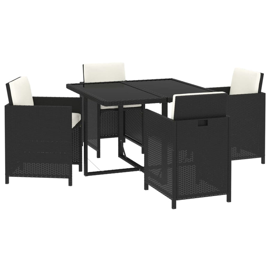 5-Delige Tuinset Met Kussens Poly Rattan Zwart En Wit 109 cm tafellengte 4x Fauteuil + Tafel