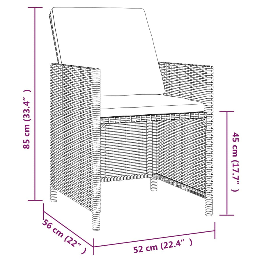 5-Delige Tuinset Met Kussens Poly Rattan Zwart En Wit 109 cm tafellengte 4x Fauteuil + Tafel