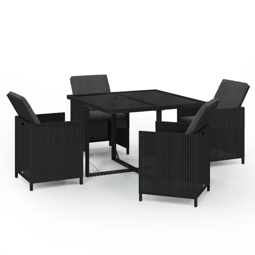 5-Delige Tuinset Met Kussens Poly Rattan Zwart 109 cm tafellengte 4x Fauteuil + Tafel