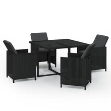 5-Delige Tuinset Met Kussens Poly Rattan Zwart 109 cm tafellengte 4x Fauteuil + Tafel