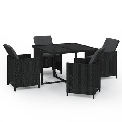 5-Delige Tuinset Met Kussens Poly Rattan Zwart 109 cm tafellengte 4x Fauteuil + Tafel