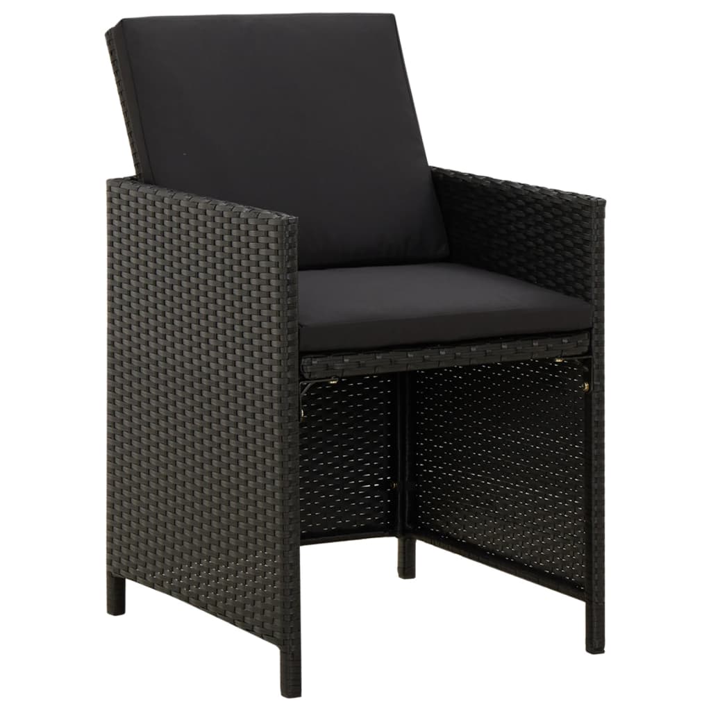 5-Delige Tuinset Met Kussens Poly Rattan Zwart 109 cm tafellengte 4x Fauteuil + Tafel