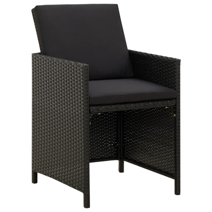 5-Delige Tuinset Met Kussens Poly Rattan Zwart 109 cm tafellengte 4x Fauteuil + Tafel