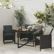 Tuinset 5-delig poly rattan zwart met kussens