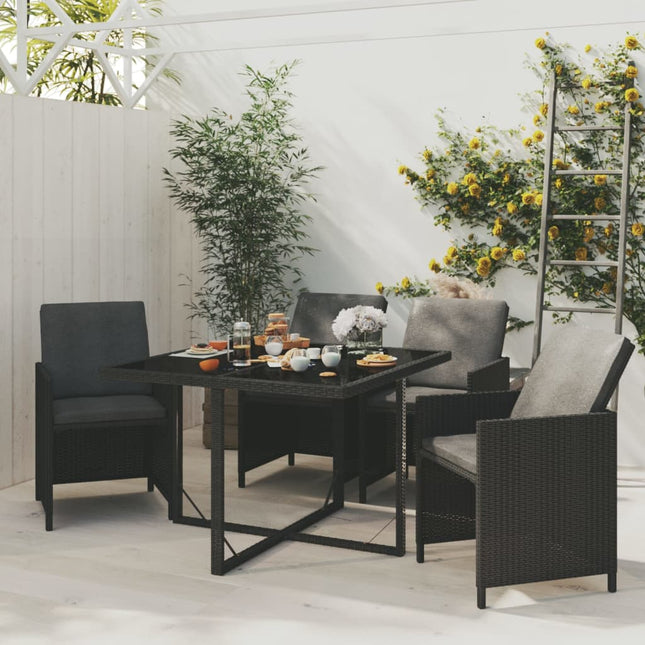 5-Delige Tuinset Met Kussens Poly Rattan Zwart 109 cm tafellengte 4x Fauteuil + Tafel